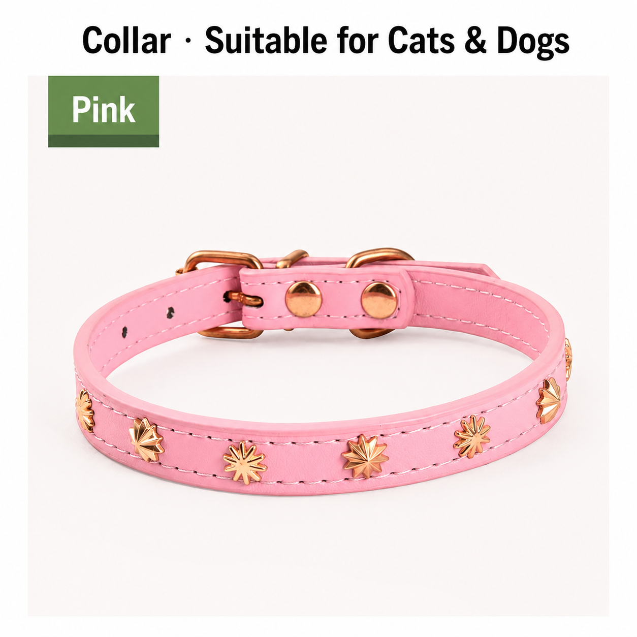 Premium PU Leather Pet Collar with Metal Studs for Dogs & Cats
