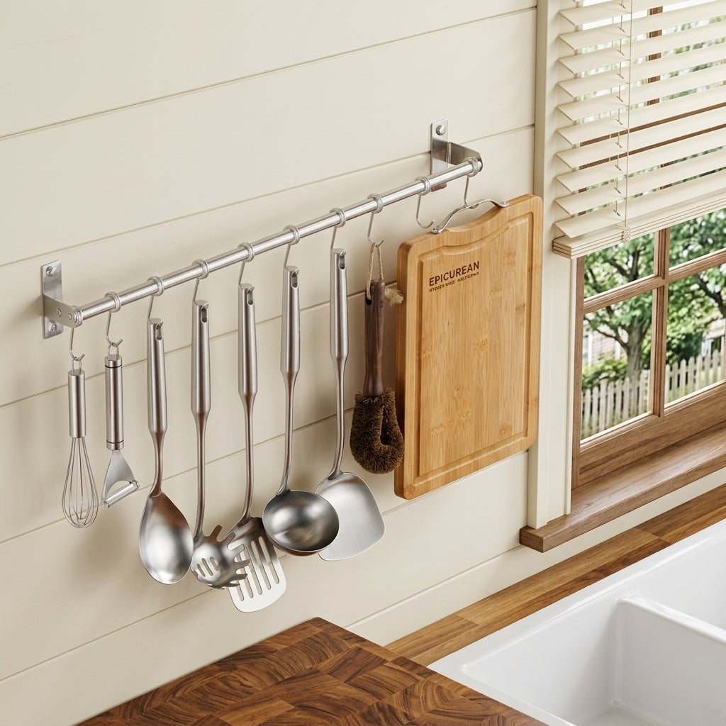 Multi-Purpose Wall-Mounted Stainless Steel Rack with Dual Installation (Drill & No-Drill)