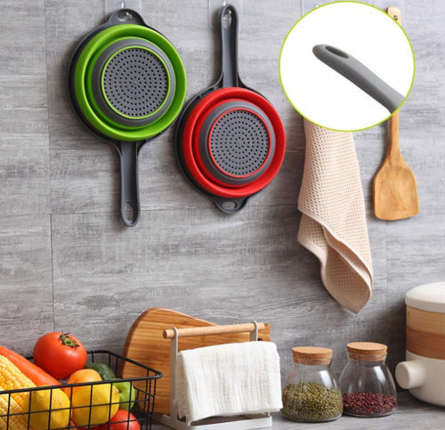 Collapsible Colander with Handle – Expandable Round Strainer Basket for Kitchen Washing, Draining & Food Prep