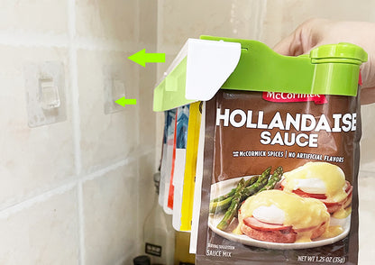 No Drill Wall‑Mount Spice Packet Rack | Kitchen Hanging Condiment Pouch Organizer