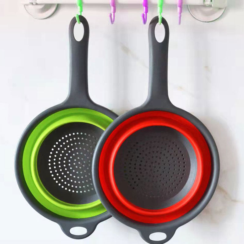 Collapsible Colander with Handle – Expandable Round Strainer Basket for Kitchen Washing, Draining & Food Prep