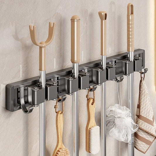 Wall Mounted Mop and Broom Holder Heavy Duty No Drilling Broom Gripper Organizer for Bathroom and Kitchen