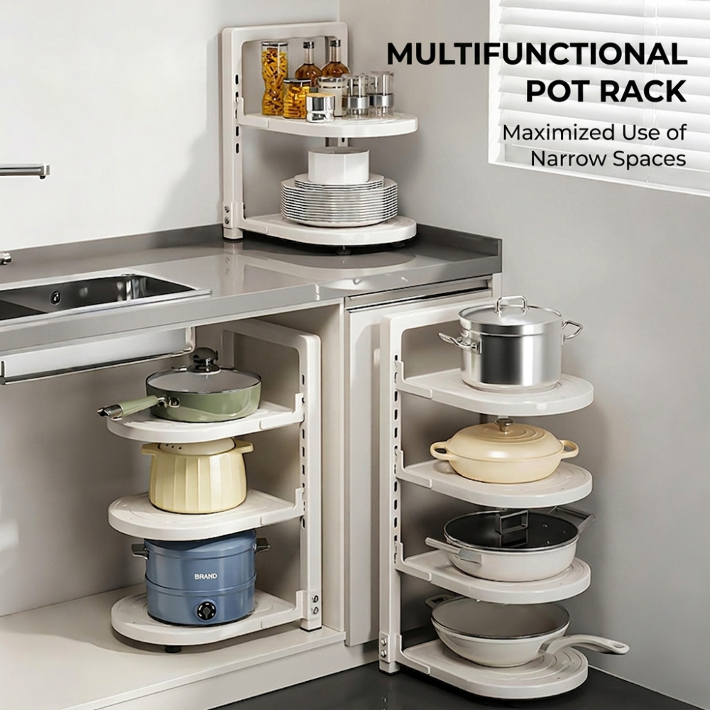 Adjustable Kitchen Pot Organizer Rack – Multi-Tier Countertop & Under Sink Cookware Storage Shelf