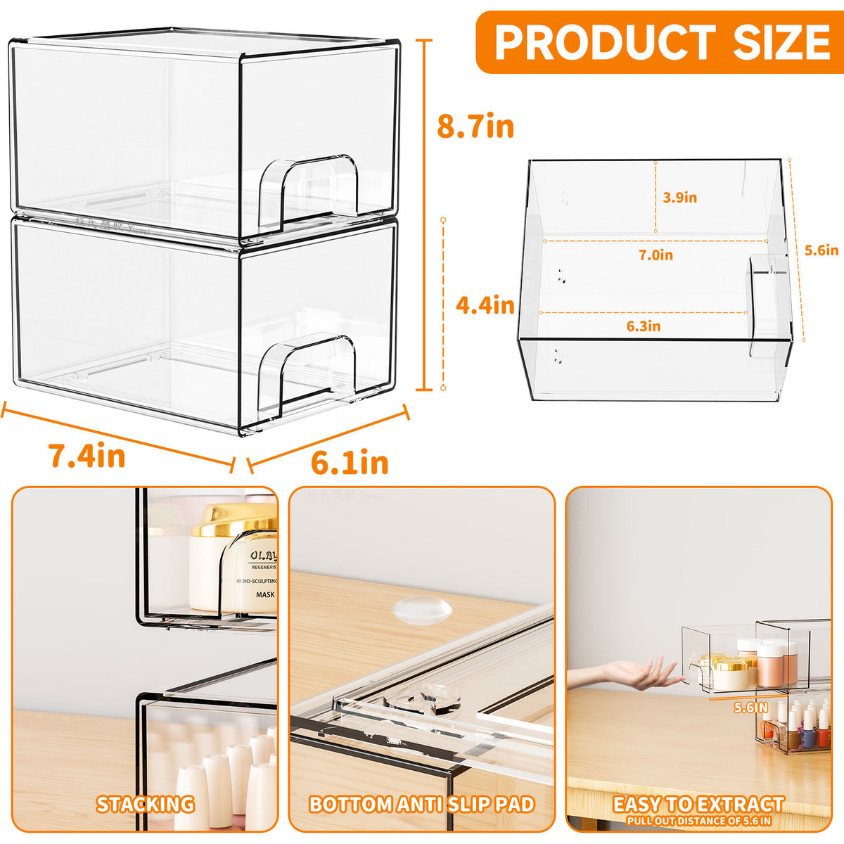 Clear Stackable Storage Drawers – Multi-Purpose Organizer for Makeup, Pantry, Bathroom & Desk