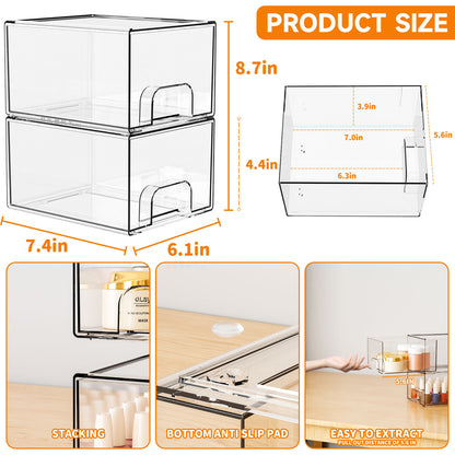 Clear Stackable Storage Drawers – Multi-Purpose Organizer for Makeup, Pantry, Bathroom & Desk
