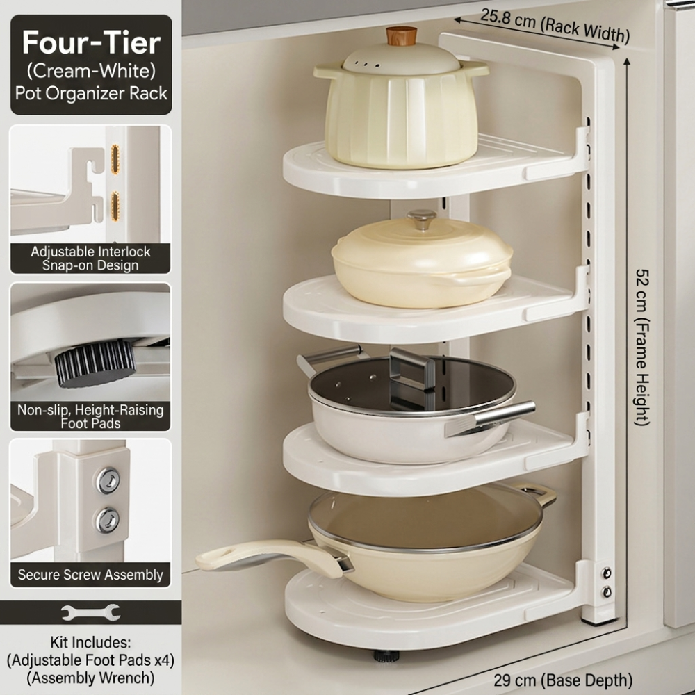 Adjustable Kitchen Pot Organizer Rack – Multi-Tier Countertop & Under Sink Cookware Storage Shelf