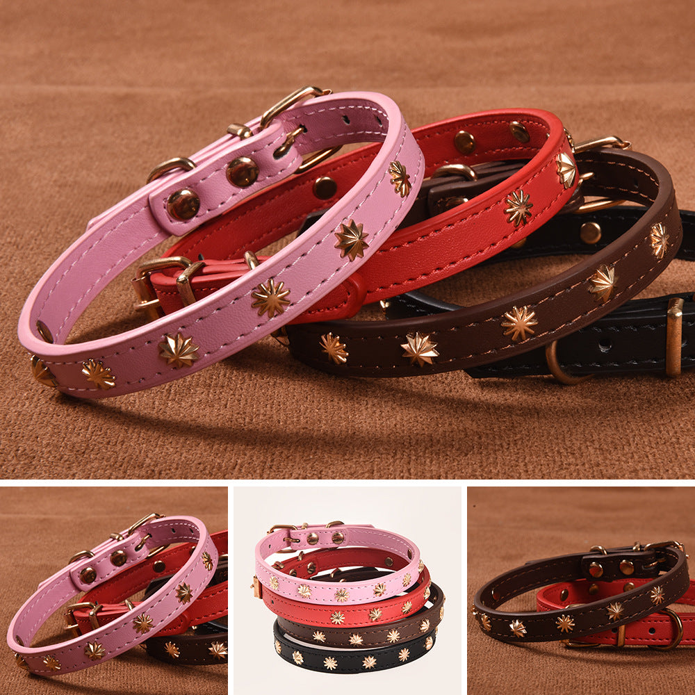 Premium PU Leather Pet Collar with Metal Studs for Dogs & Cats