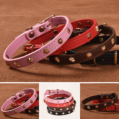 Premium PU Leather Pet Collar with Metal Studs for Dogs & Cats