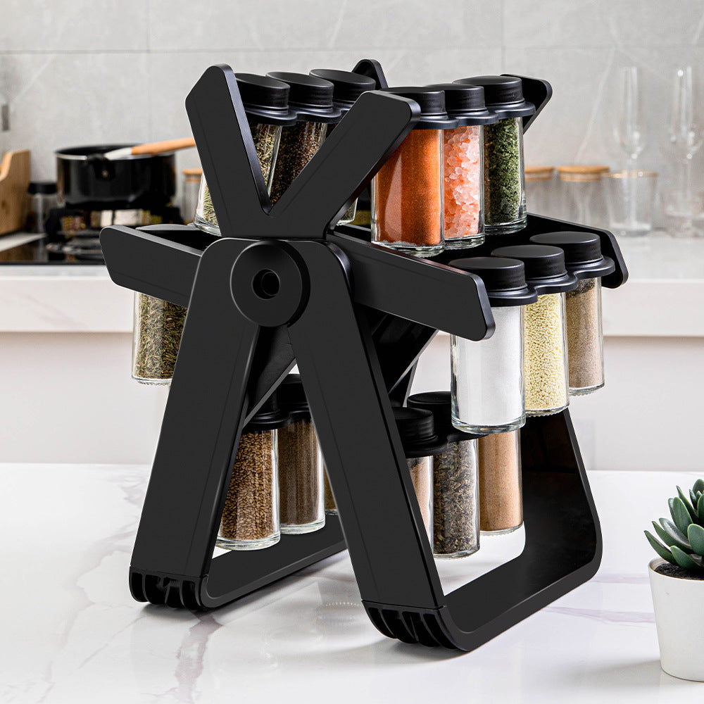 Rotating Spice Rack with Plastic Spice Jars, 2‑Second Rotating Access Countertop Seasoning Organizer for Kitchen & BBQ