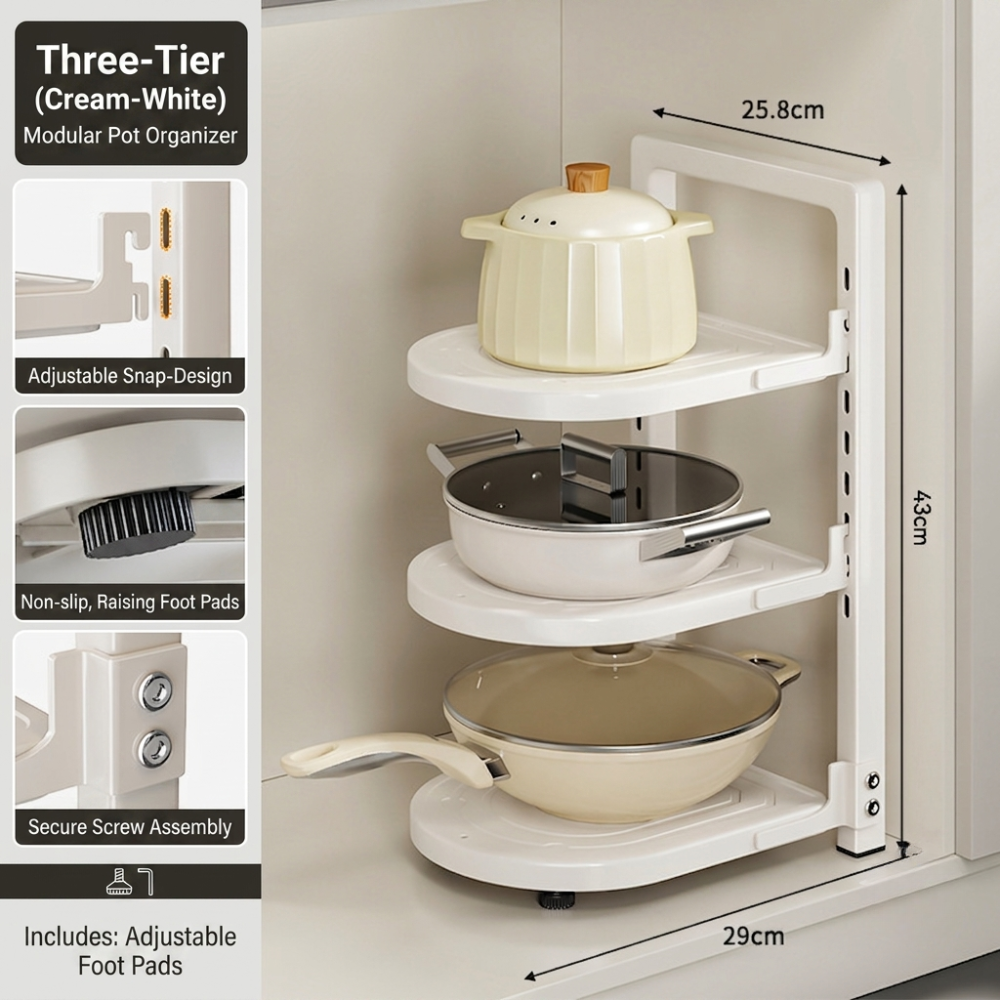 Adjustable Kitchen Pot Organizer Rack – Multi-Tier Countertop & Under Sink Cookware Storage Shelf