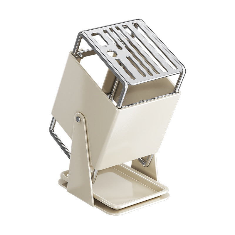 30°Rotating Knife Holder, Stainless Steel Kitchen Countertop Knife Storage Rack with Drip Tray, Multi‑Slot Kitchen Cutlery Organizer