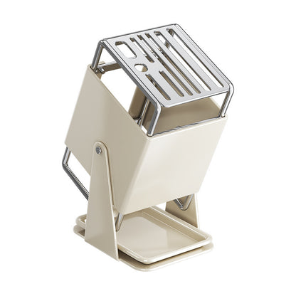 30°Rotating Knife Holder, Stainless Steel Kitchen Countertop Knife Storage Rack with Drip Tray, Multi‑Slot Kitchen Cutlery Organizer