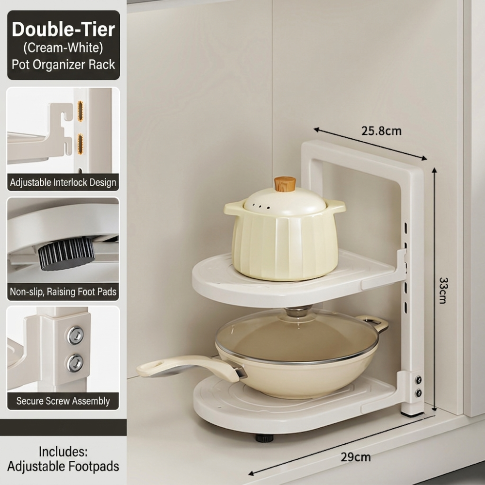 Adjustable Kitchen Pot Organizer Rack – Multi-Tier Countertop & Under Sink Cookware Storage Shelf