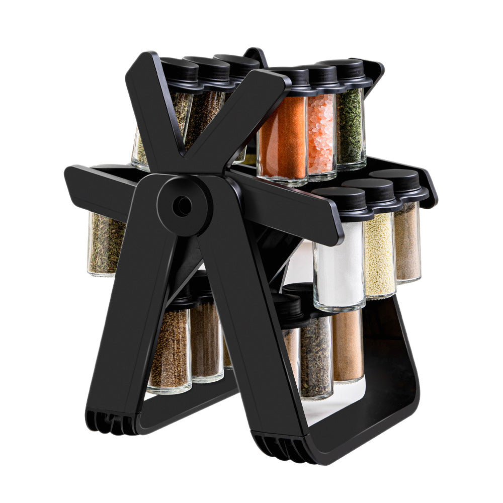 Rotating Spice Rack with Plastic Spice Jars, 2‑Second Rotating Access Countertop Seasoning Organizer for Kitchen & BBQ