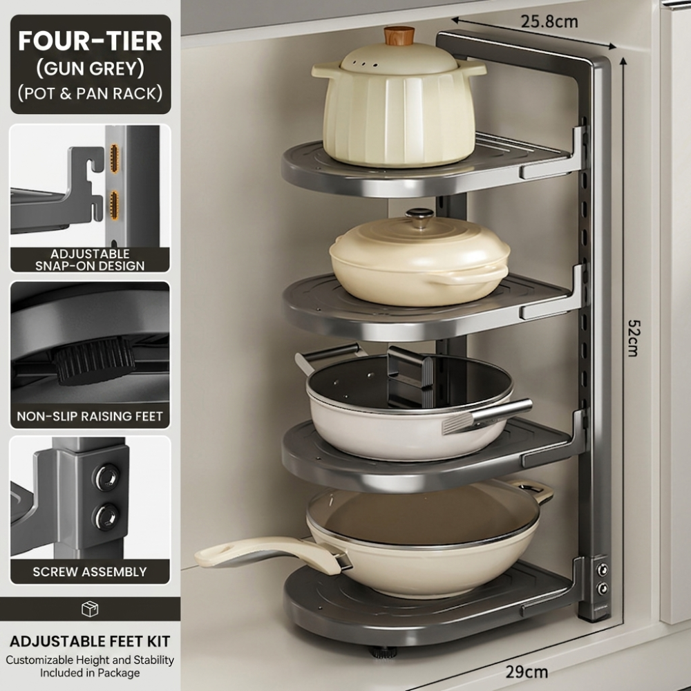Adjustable Kitchen Pot Organizer Rack – Multi-Tier Countertop & Under Sink Cookware Storage Shelf