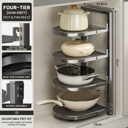 Adjustable Kitchen Pot Organizer Rack – Multi-Tier Countertop & Under Sink Cookware Storage Shelf