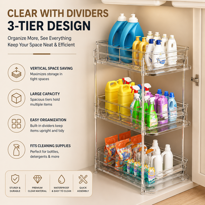 Pull-Out Under Sink Organizer – 2-Tier Sliding Cabinet Storage Shelf for Bathroom Counter & Vanity
