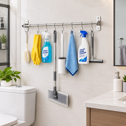 Multi-Purpose Wall-Mounted Stainless Steel Rack with Dual Installation (Drill & No-Drill)