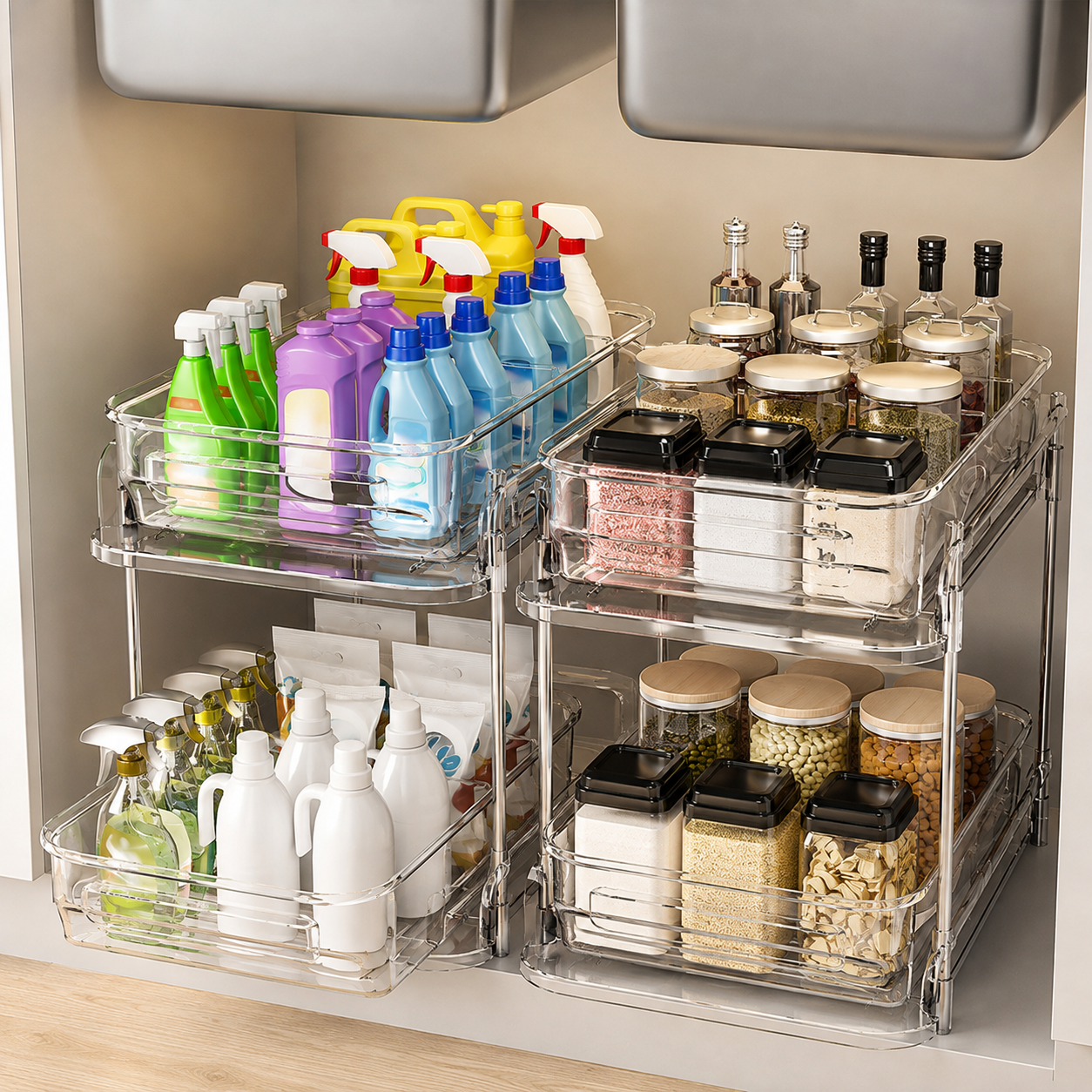 Pull-Out Under Sink Organizer – 2-Tier Sliding Cabinet Storage Shelf for Bathroom Counter & Vanity