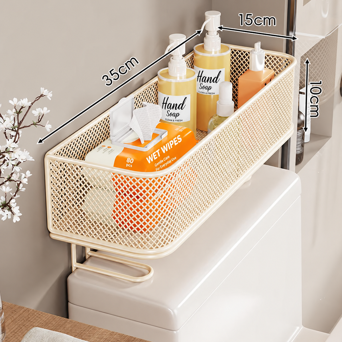 Over-the-Toilet Storage Basket – No-Drill Bathroom Organizer Shelf for Toilet Paper & Toiletries