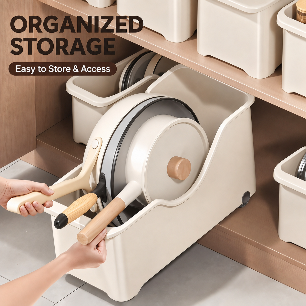 Rolling Kitchen Cabinet Organizer for Pots, Pans & Lids