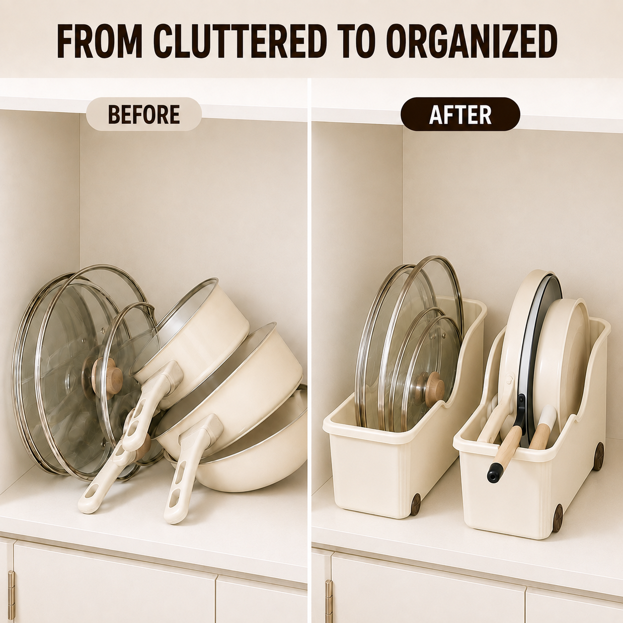 Rolling Kitchen Cabinet Organizer for Pots, Pans & Lids
