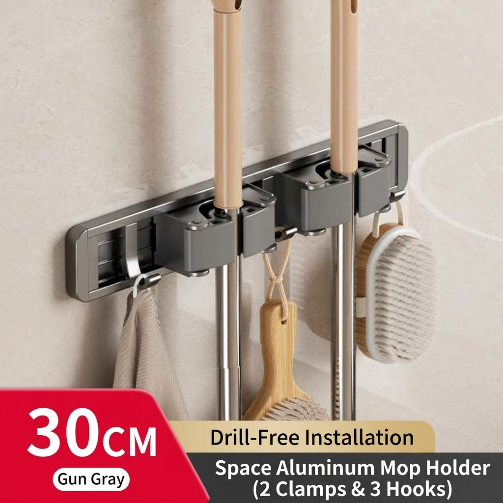 Wall Mounted Mop and Broom Holder Heavy Duty No Drilling Broom Gripper Organizer for Bathroom and Kitchen