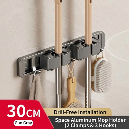 Wall Mounted Mop and Broom Holder Heavy Duty No Drilling Broom Gripper Organizer for Bathroom and Kitchen