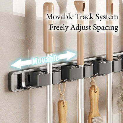Wall Mounted Mop and Broom Holder Heavy Duty No Drilling Broom Gripper Organizer for Bathroom and Kitchen