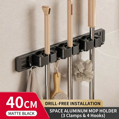 Wall Mounted Mop and Broom Holder Heavy Duty No Drilling Broom Gripper Organizer for Bathroom and Kitchen