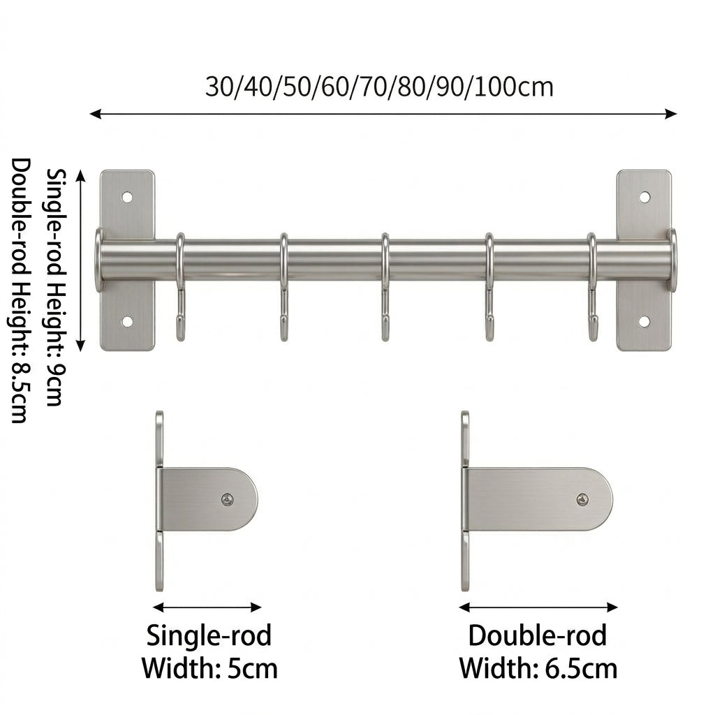 Multi-Purpose Wall-Mounted Stainless Steel Rack with Dual Installation (Drill & No-Drill)