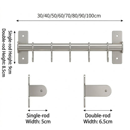 Multi-Purpose Wall-Mounted Stainless Steel Rack with Dual Installation (Drill & No-Drill)
