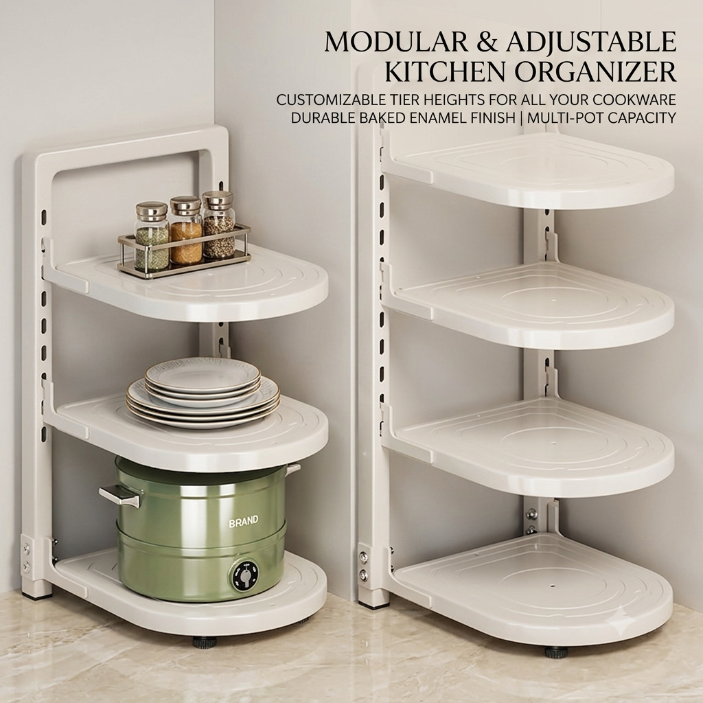 Adjustable Kitchen Pot Organizer Rack – Multi-Tier Countertop & Under Sink Cookware Storage Shelf