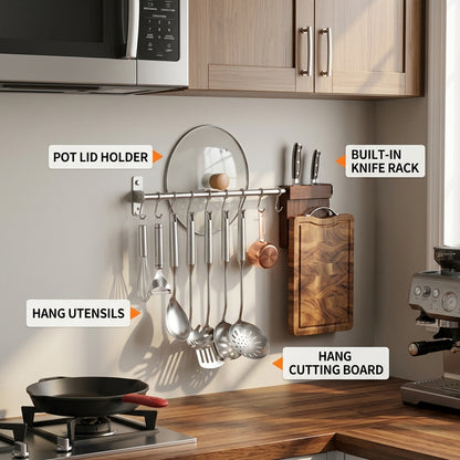 Multi-Purpose Wall-Mounted Stainless Steel Rack with Dual Installation (Drill & No-Drill)
