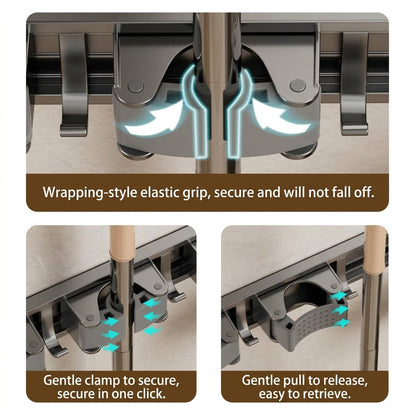 Wall Mounted Mop and Broom Holder Heavy Duty No Drilling Broom Gripper Organizer for Bathroom and Kitchen