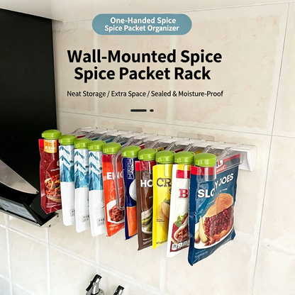 No Drill Wall‑Mount Spice Packet Rack | Kitchen Hanging Condiment Pouch Organizer