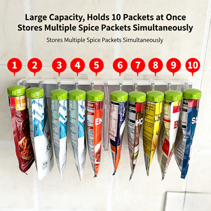 No Drill Wall‑Mount Spice Packet Rack | Kitchen Hanging Condiment Pouch Organizer