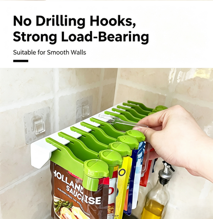 No Drill Wall‑Mount Spice Packet Rack | Kitchen Hanging Condiment Pouch Organizer