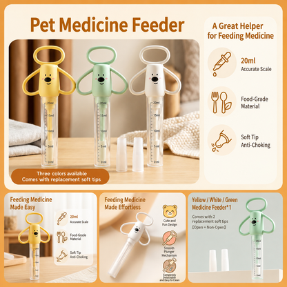 Pet Medicine Feeder Syringe with Soft Silicone Tip for Dogs & Cats | Anti-Choking Pill & Liquid Dispenser