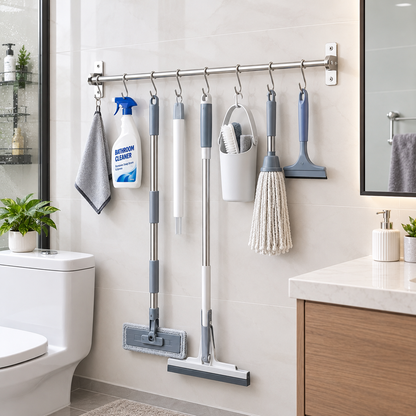 Multi-Purpose Wall-Mounted Stainless Steel Rack with Dual Installation (Drill & No-Drill)