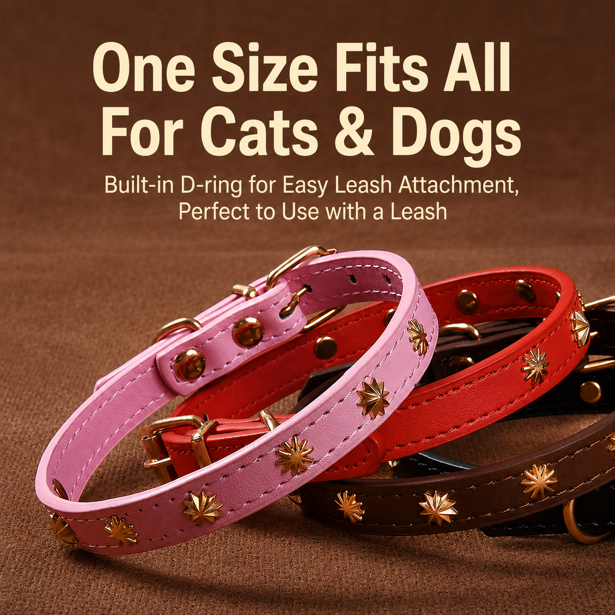 Premium PU Leather Pet Collar with Metal Studs for Dogs & Cats
