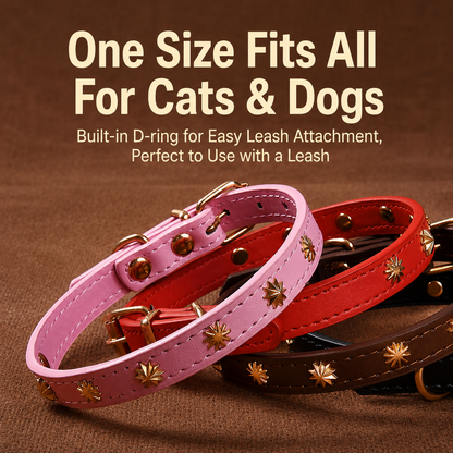 Premium PU Leather Pet Collar with Metal Studs for Dogs & Cats