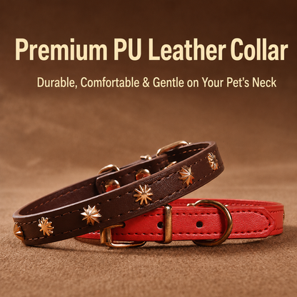Premium PU Leather Pet Collar with Metal Studs for Dogs & Cats