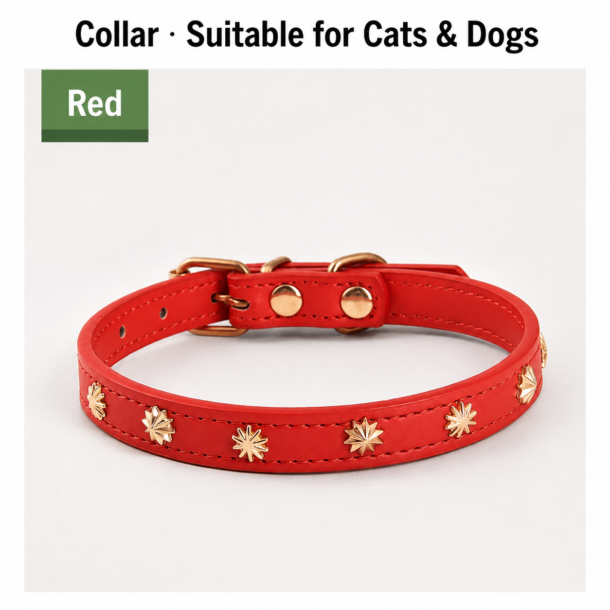Premium PU Leather Pet Collar with Metal Studs for Dogs & Cats