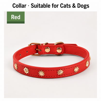 Premium PU Leather Pet Collar with Metal Studs for Dogs & Cats