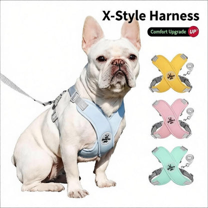 X-Style Dog Harness Leash Set, Escape-Proof Reflective Vest Walking Harness for French Bulldog Shiba Inu, Outdoor Pet Walking Gear